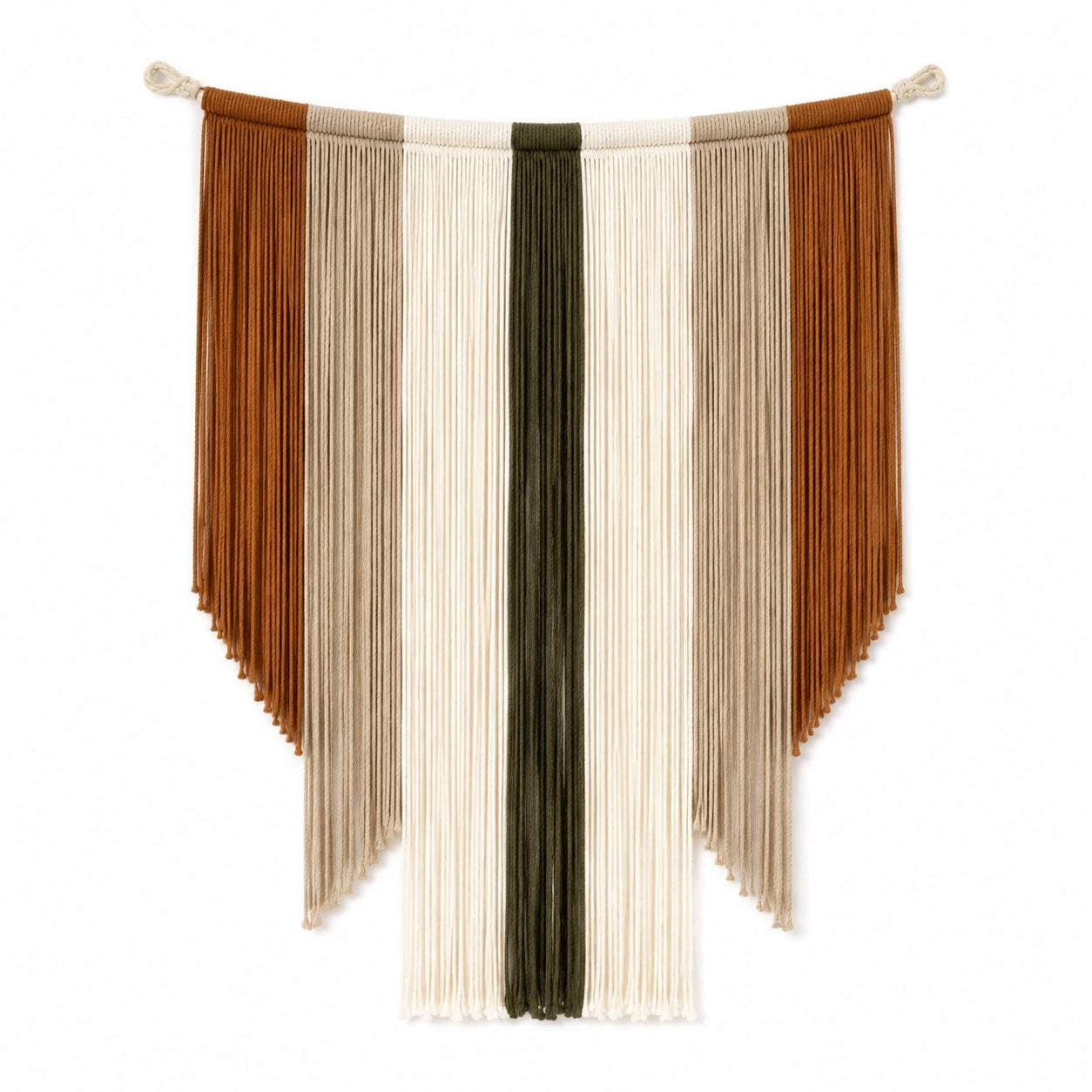 Wandteppich 80 x 100 cm aus Baumwollkordel in Braun Beige Creme Olivgrün - Boho Wanddekoration mit Fransen