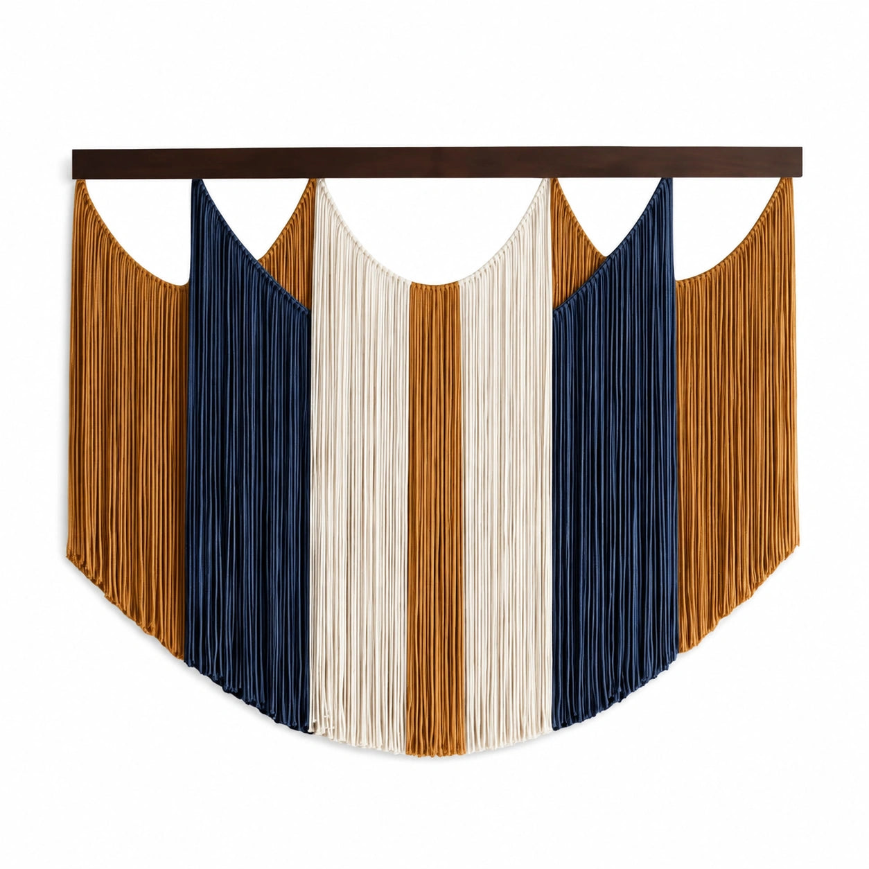 Wandbehang 105 x 90 cm Textilkordel Braun Blau Creme für Wanddekoration im Boho-Stil