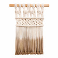 Makramee Wandteppich 50 x 90 cm aus Baumwollseil in Creme mit Holzstab und Fransen