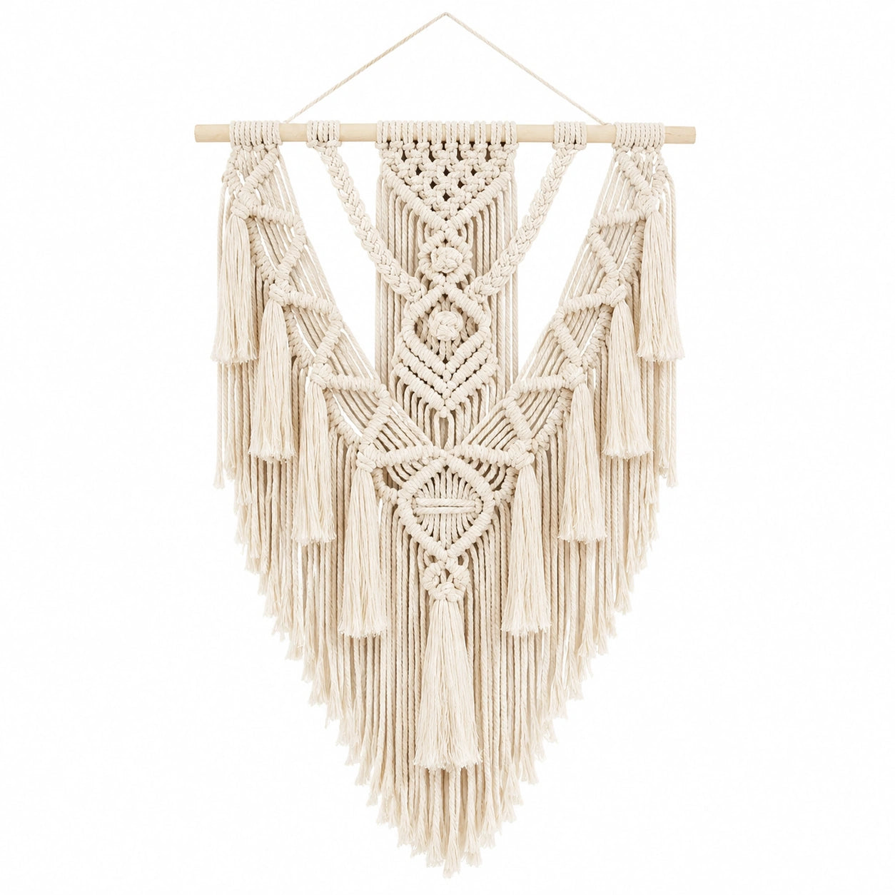 Makramee Wandbehang 70 cm x 120 cm aus Baumwolle in Creme Boho Dekoration