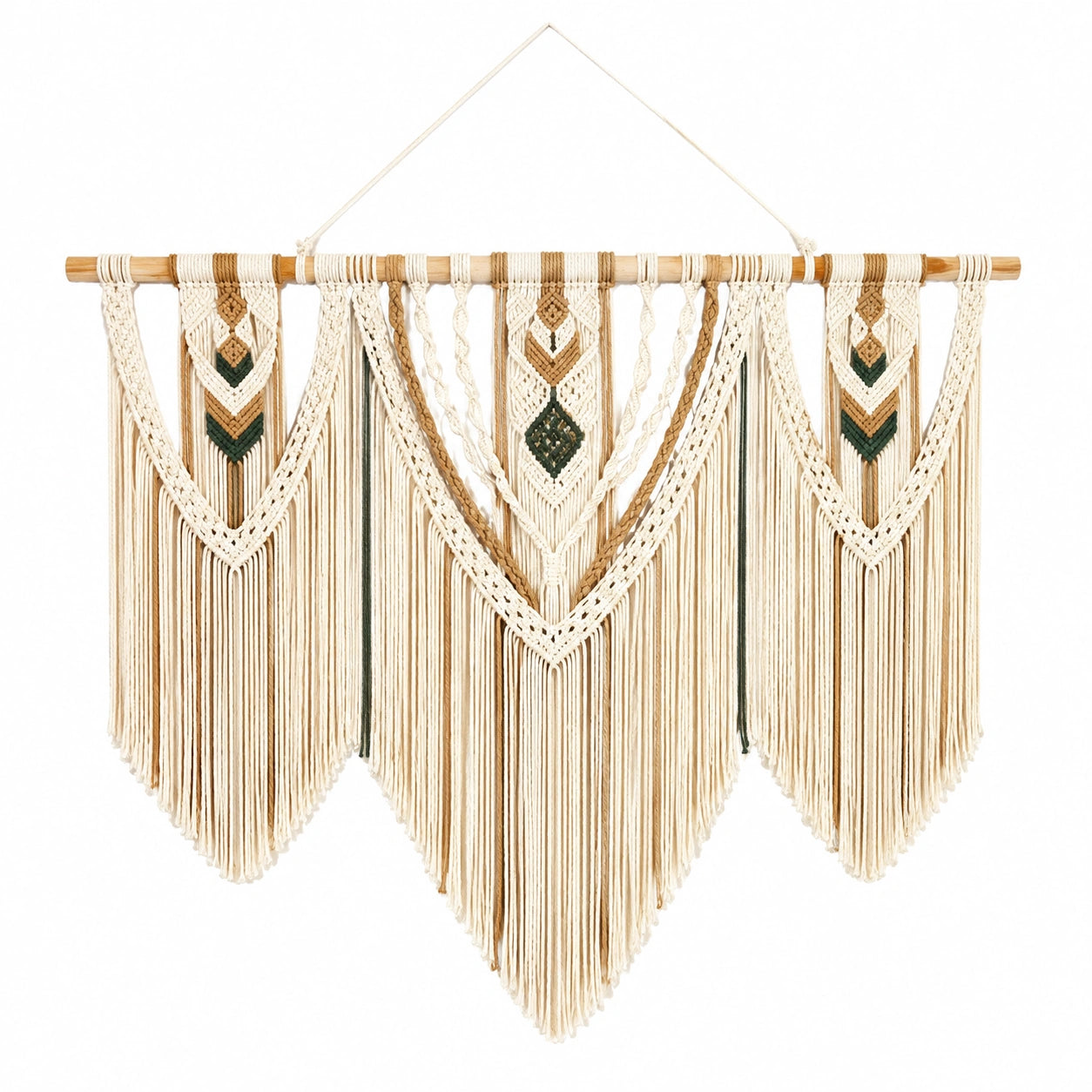 Makramee Wandteppich 110 x 110 cm Baumwolle Beige Braun Grün Boho Hängedekoration
