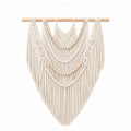 Makramee Wandbehang 90 x 120 cm Baumwolle Beige Naturholz Boho Stil
