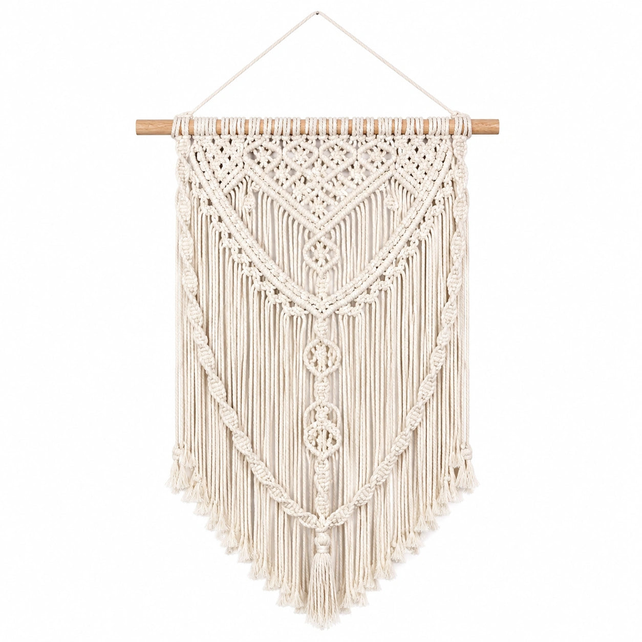 Makramee Wandbehang 50 x 90 cm Baumwolle Creme Boho mit Holzstab