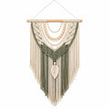 Makramee Wandteppich 50 x 90 cm Baumwolle Grün Creme Boho Wanddekoration