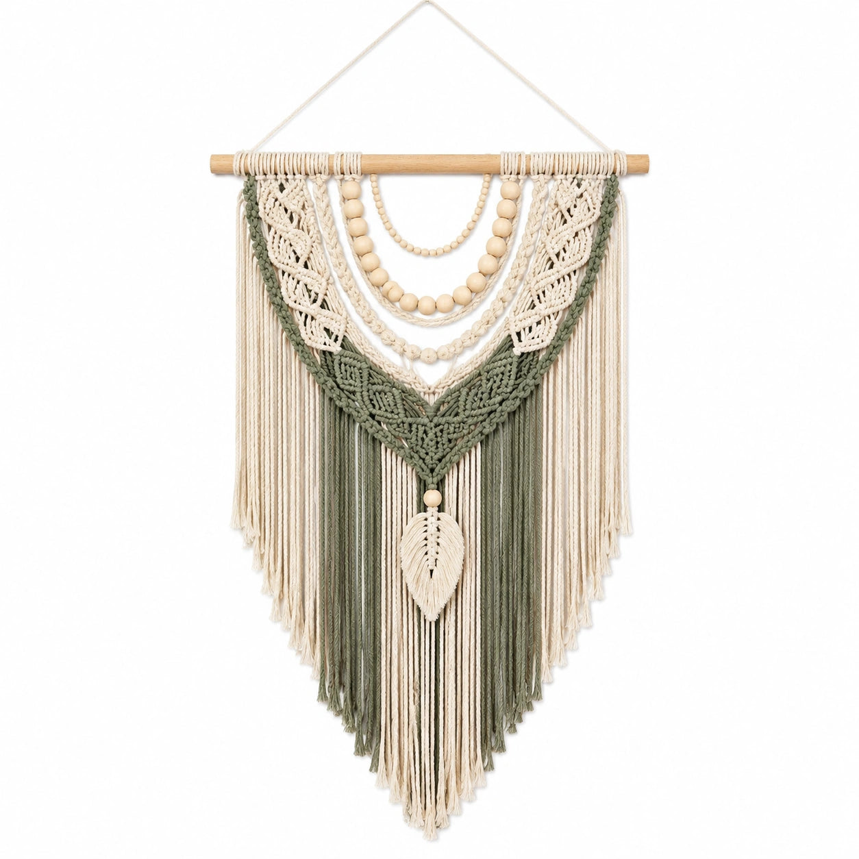Makramee Wandteppich 50 x 90 cm Baumwolle Grün Creme Boho Wanddekoration