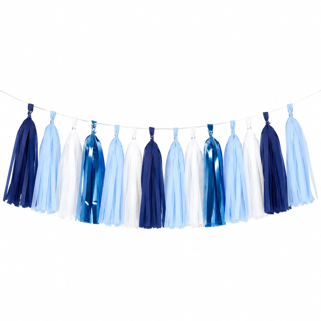Quastengirlande 300 cm Papierfolie Blau Hellblau Weiß hängende Partydekoration