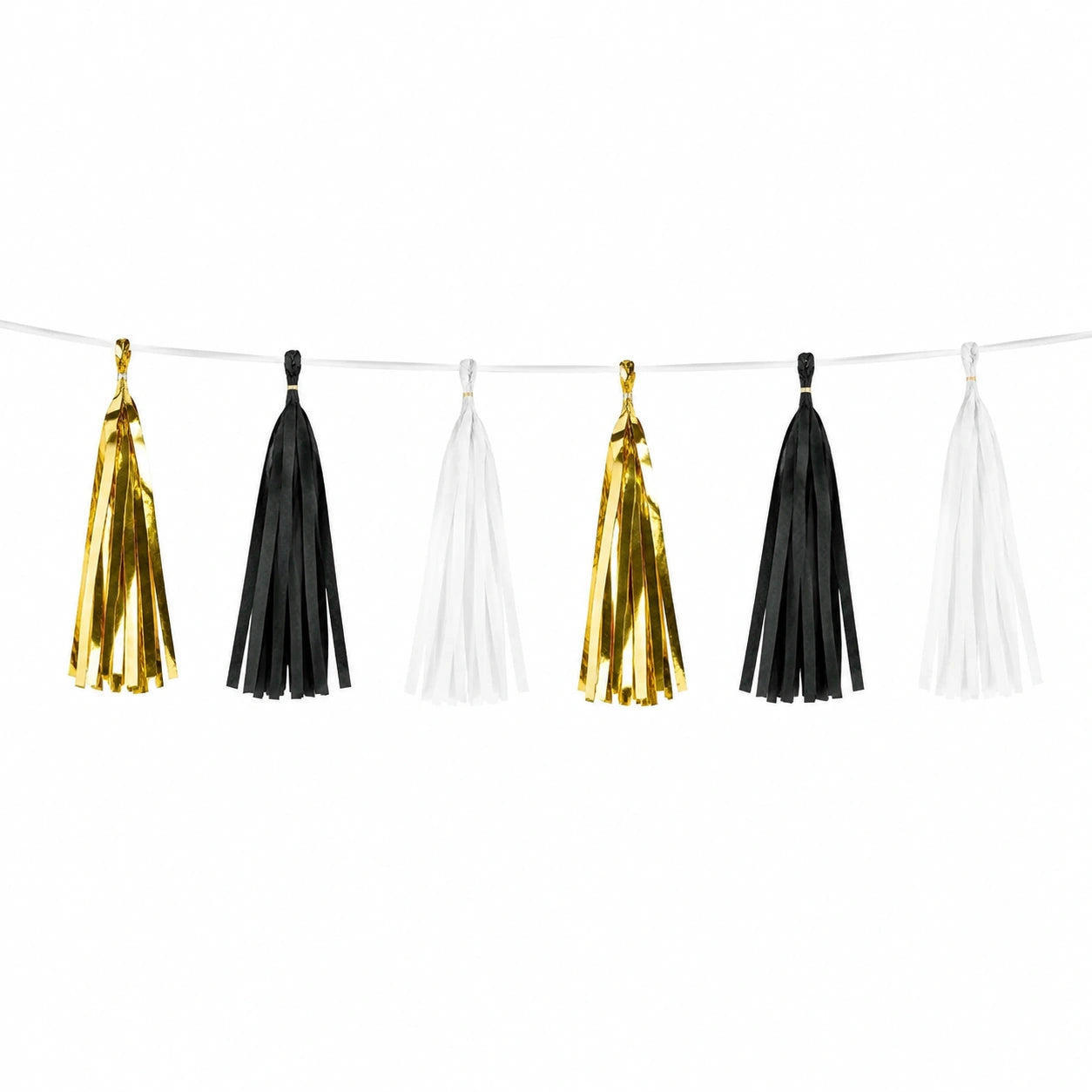 Quastengirlande 180 cm aus Papier Gold Schwarz Weiß hängende Partydekoration