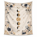 Wandteppich 150 cm x 130 cm Textilgewebe Creme Blau Mondphasen Blumenmotiv zum Aufhängen