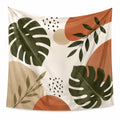 Wandteppich 150 x 150 cm aus Polyester in Weiß Grün Terrakotta mit Pflanzenmotiv für Wohnräume