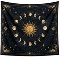 Wandteppich 150 cm x 150 cm Schwarz Gold Mondphasen Sonnenmotiv Dekoration