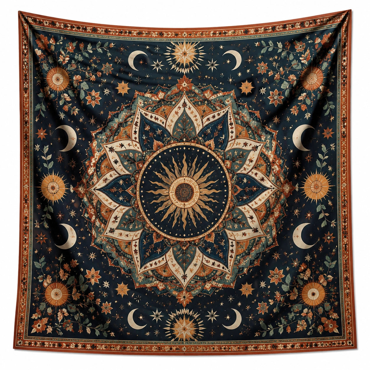 Wandteppich 150 x 150 cm Textilgewebe Dunkelblau mit Sonnen- und Mondmotiv