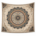 Wandteppich 150 x 150 cm aus Polyester Beige Blau mit Mandala Muster