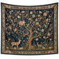 Wandteppich 150 x 130 cm Polyester Dunkelblau mit Blumen Baum und Waldtieren